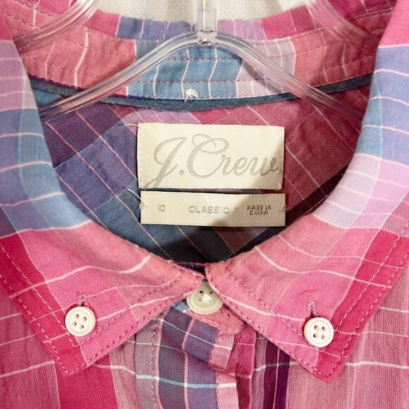 J. Crew Classic Fit Crinkle Cotton Popover Blouse in Ombre Plaid - Size 10 - Picture 3 of 6